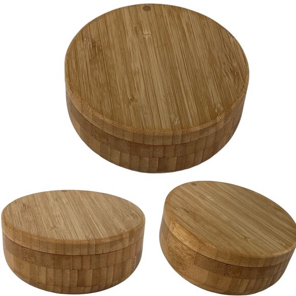 Totally Bamboo Salt & Pepper Double Bowl Storage Box Keeper Magnetic Swivel Top - Picture 13 of 16